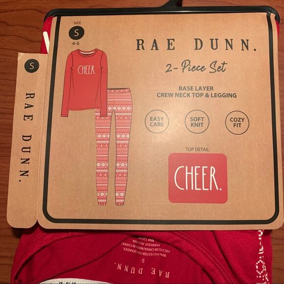 Rae Dunn Holiday Thermals Base Layer Set Cheer Pajama Set NWT - Picture 6 of 9